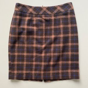 Chadwick's Brown Blue Plaid Lined Wool Blend Pencil Skirt Size 2 Petite